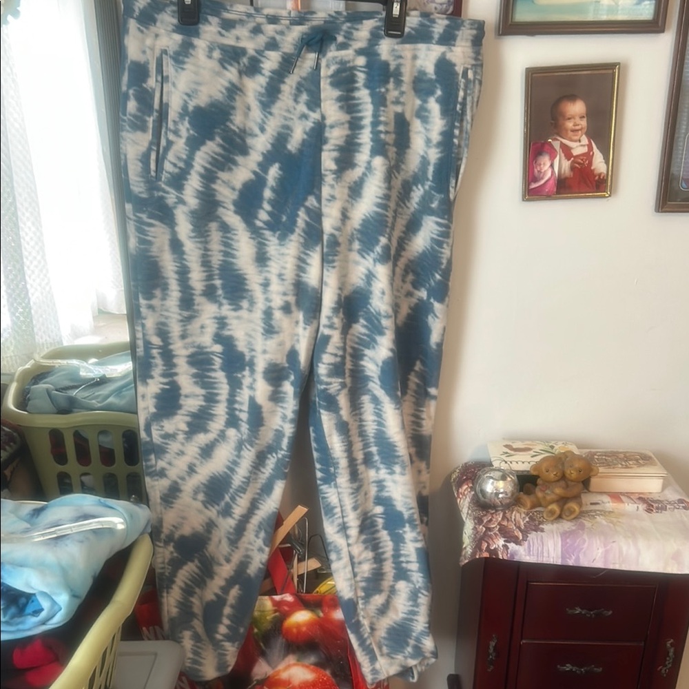 Patagonia Blue and White Tie-Dye Joggers